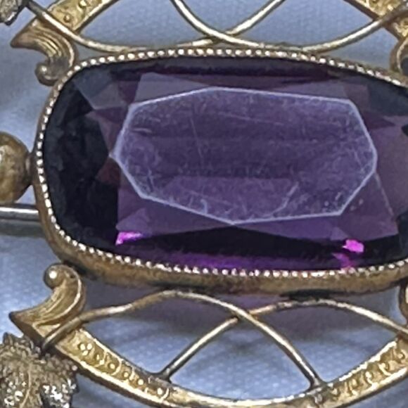 Art Nouveau Sash Pin Brooch Autumn Leaf design Amethyst Glass George L Paine Co - Picture 14 of 16